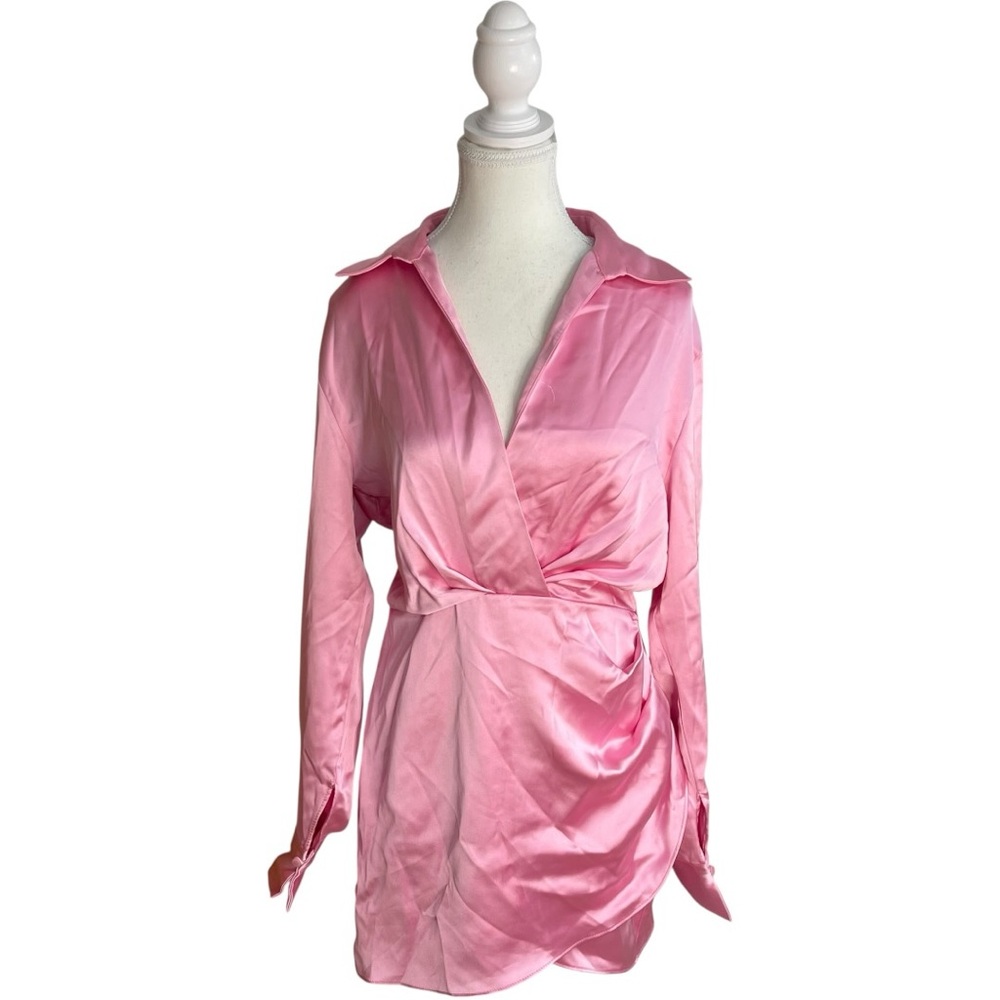 Zara Light Pink Satin Wrap-Style Mini Dress